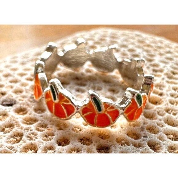 Pumpkin Ring New Orange Silver Adjustable Thanksgiving Autumn Jewelry Fe… - Picture 4 of 12
